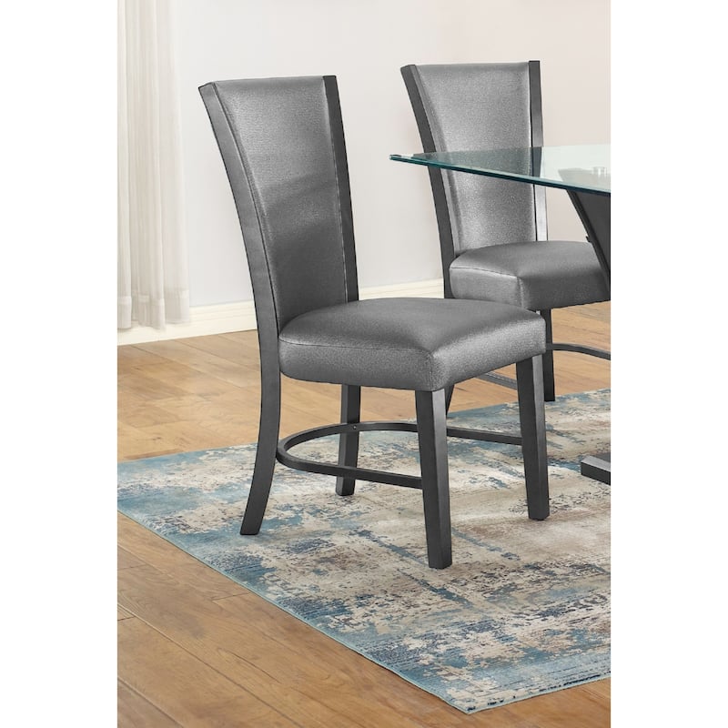2pc Contemporary Glam Upholstered Dining Side Chair Padded Fabric Upholstery Rich Black Color Wooden Furniture - Grey