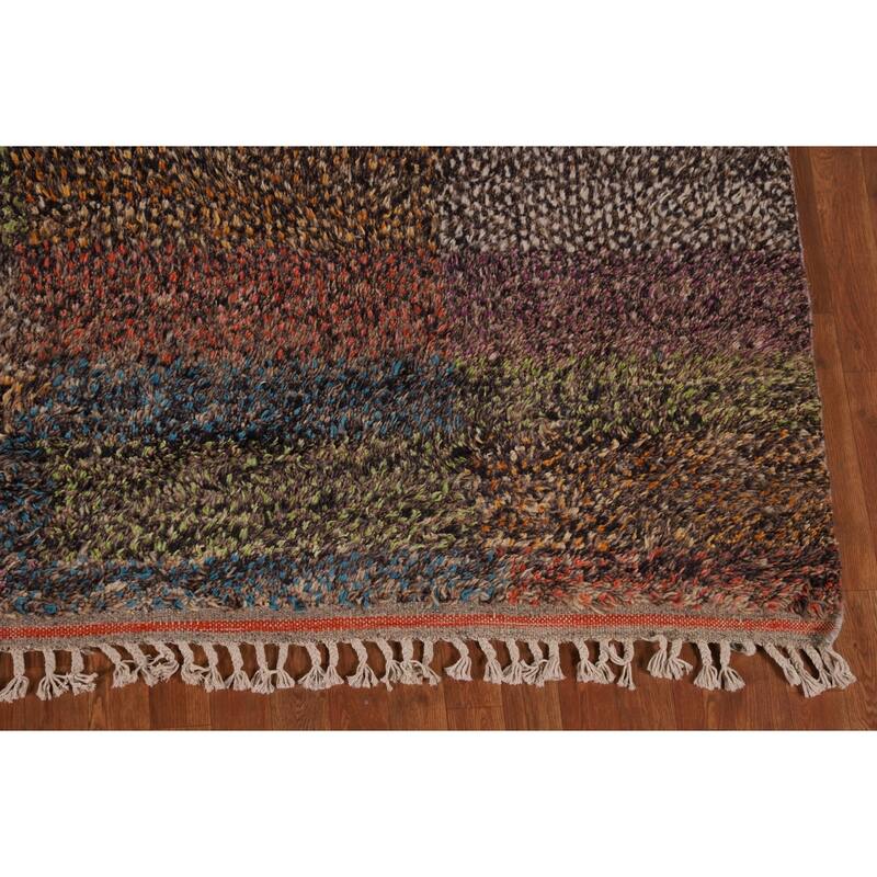 Checkered Plush Moroccan Oriental Area Rug Handmade Wool Carpet - 7'11" x 10'9"