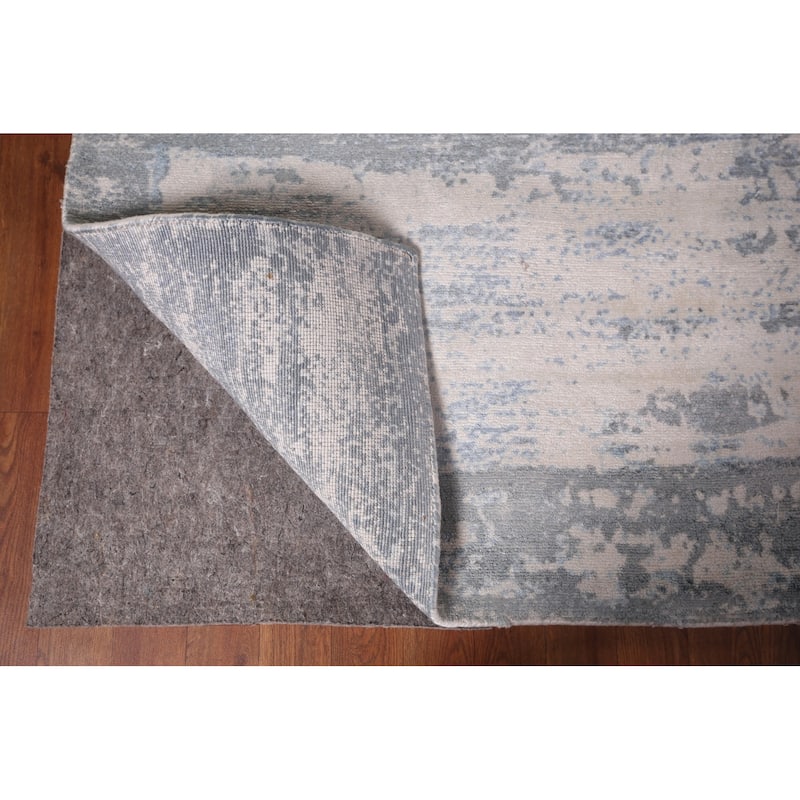 Gray Abstract Indian Area Rug Hand-Knotted Wool Carpet - 8'11"x 11'11"