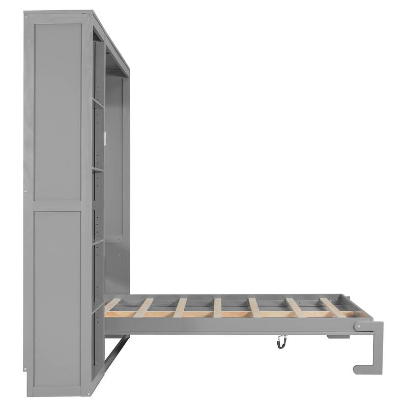 Queen Size Murphy Bed Wood Wall Bed Folding Bed with Storage Shelves