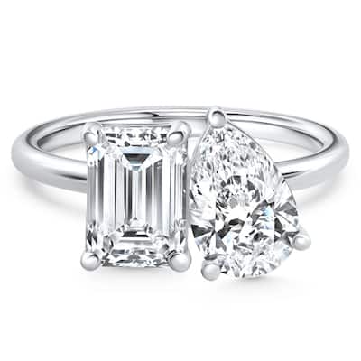 3.50Ct Moi Et Toi Diamond Ring Pear & Emerald Shape White Gold Lab Grown