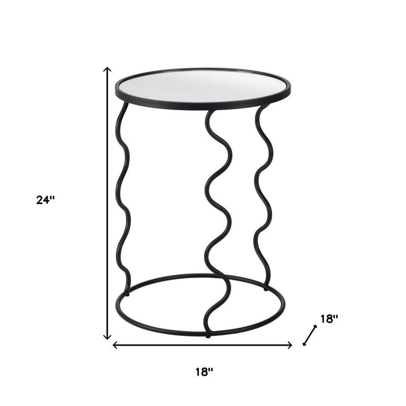 HomeRoots 24" Black Mirrored Glass and Steel Round Abstract End Table - 18' X '24' X '18