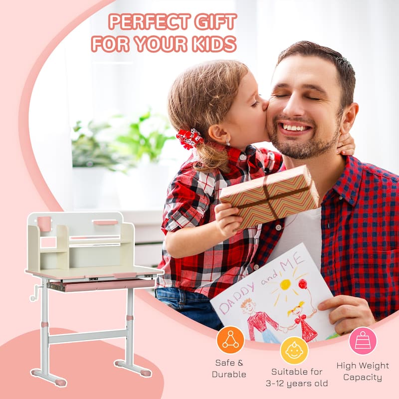 MDF Wood Kids Desk and Chair Set for 3-6 Years Old with Storage Drawer and Compartment - 31.5" L x 15.25" W x 23.25" H