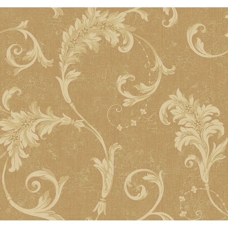 Seabrook Designs Melville Scrolls Unpasted Wallpaper - 27 in. W x 27 ft. L - Butternut & Metallic Gold