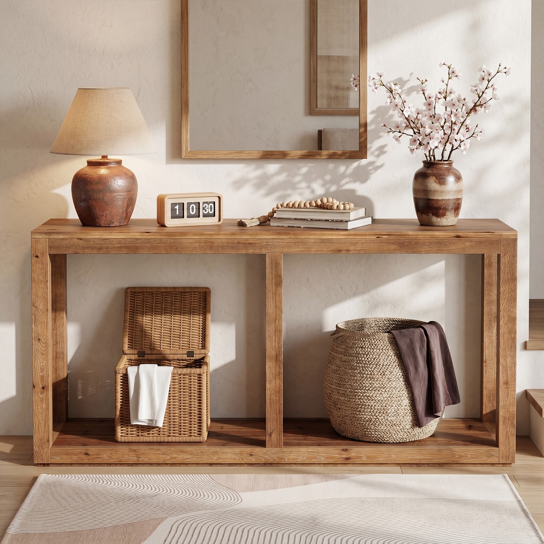 70.9" 2-Tier Open Frame Solid Wood Console Table for Living Room, Hallway & Behind Couch