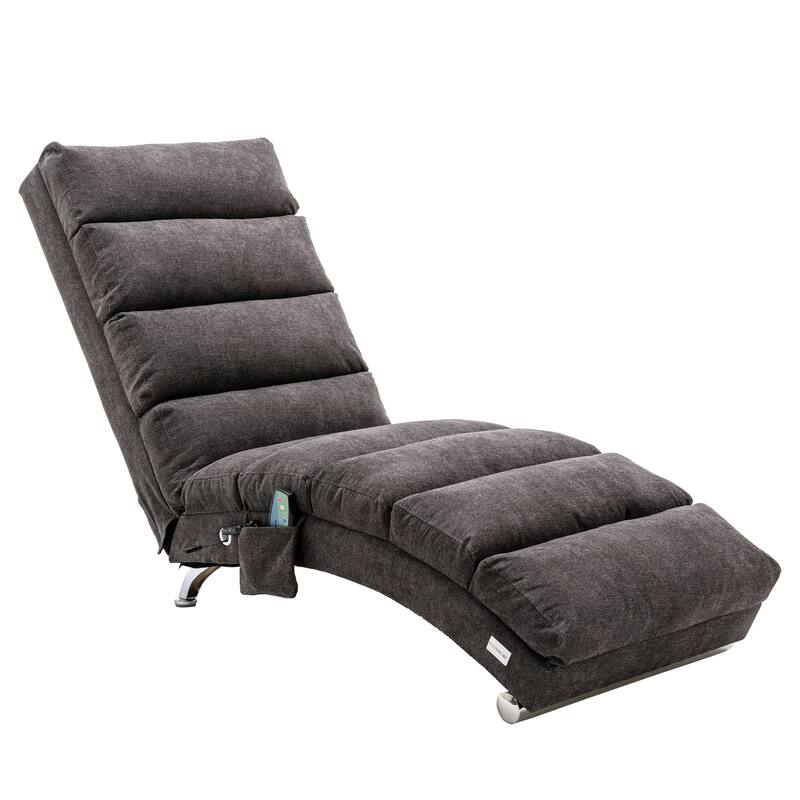 Luxury Upholstered Chaise Lounge Chair with Vibration for Relaxation, Fixed Back Fabric Leisure Recliner Sofa