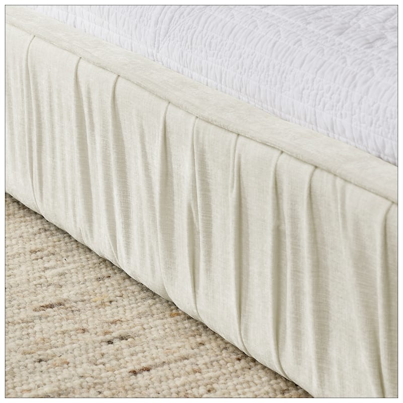 Queen Size Upholstered Bed Frame with Chenille fabric with pleated design