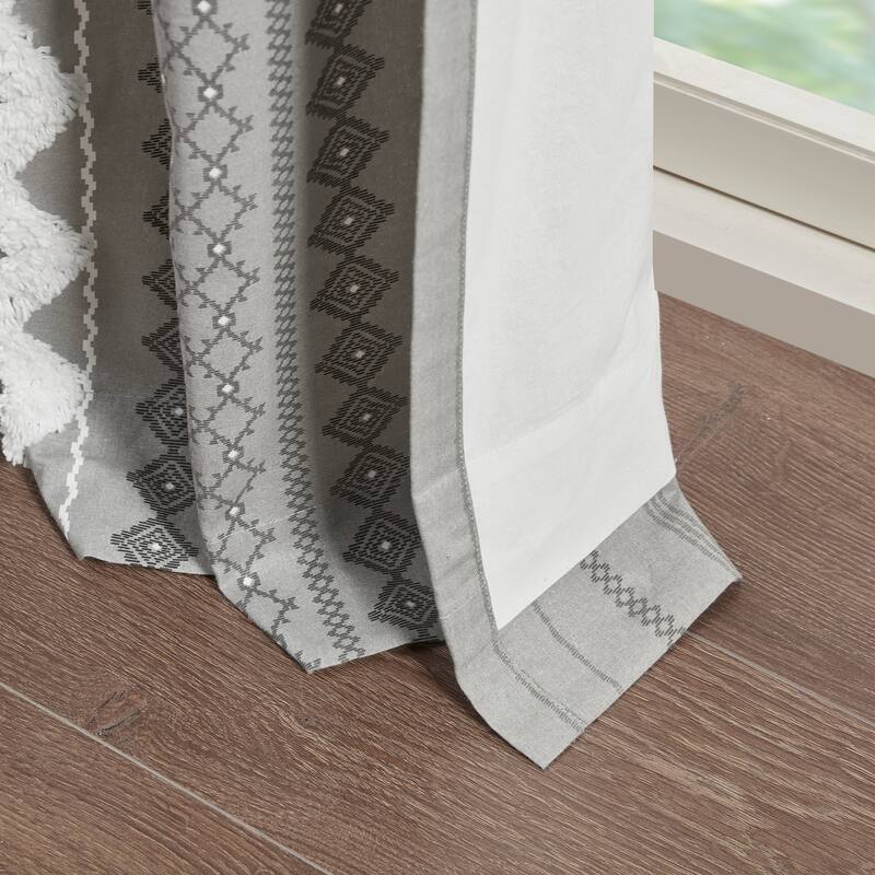 INK+IVY Imani Cotton Printed Single Curtain Panel with Chenille Stripe and Lining