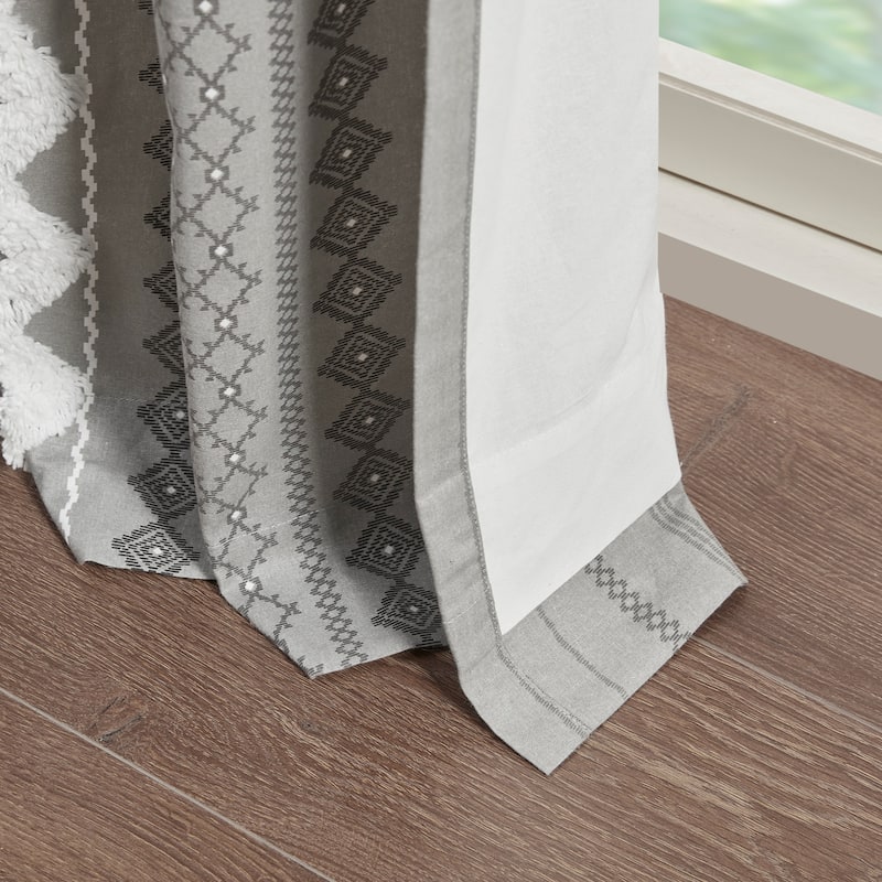 INK+IVY Imani Cotton Printed Curtain Panel with Chenille Stripe and Lining