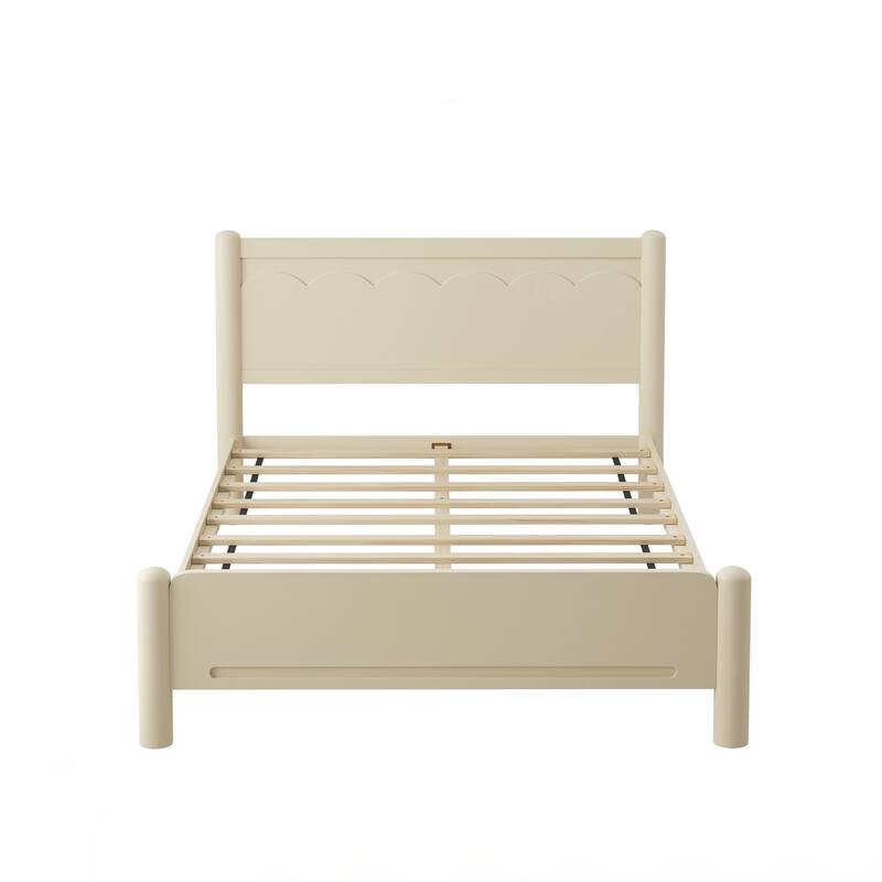 Queen Size Wood Bed Frame,Wood Platform Bed with Headboard,Solid Wood Legs