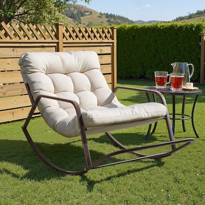 FINCATI Outdoor Patio Oversized Rocking Chair Papasan, Comfy Rocking Lounge Chair, Metal Rocking Chair with Cushion
