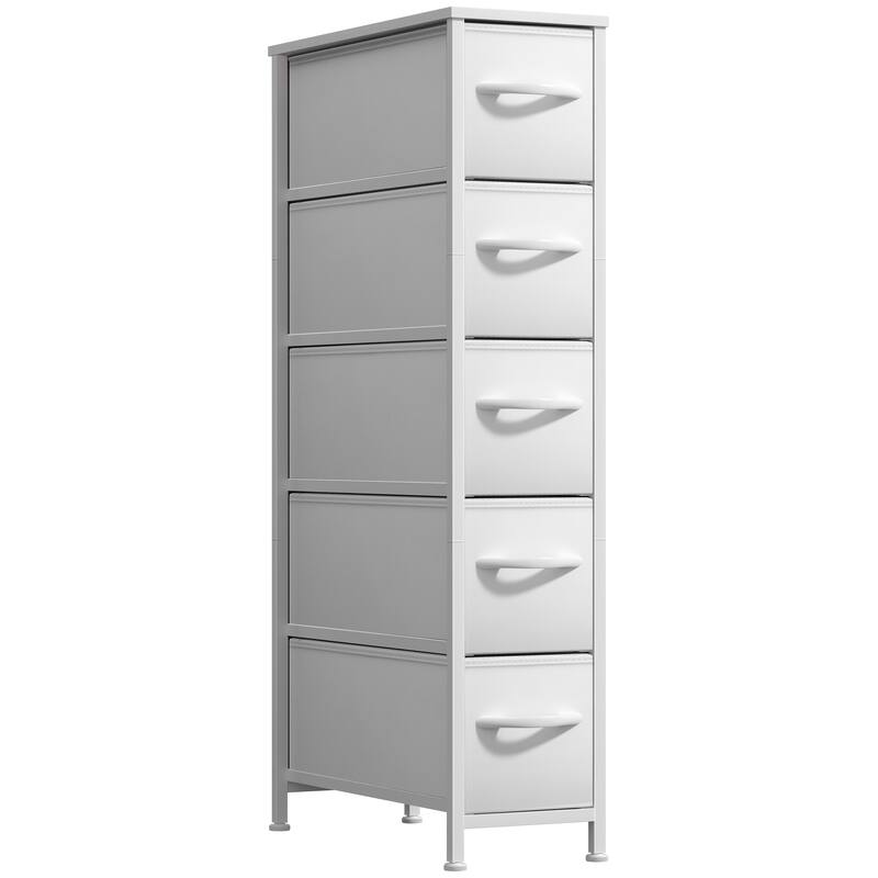 Sorbus Narrow Dresser with 5 Drawers - Vertical Slim Storage Chest of Drawers with Steel Frame, Wood Top & Easy Pull Fabric Bins