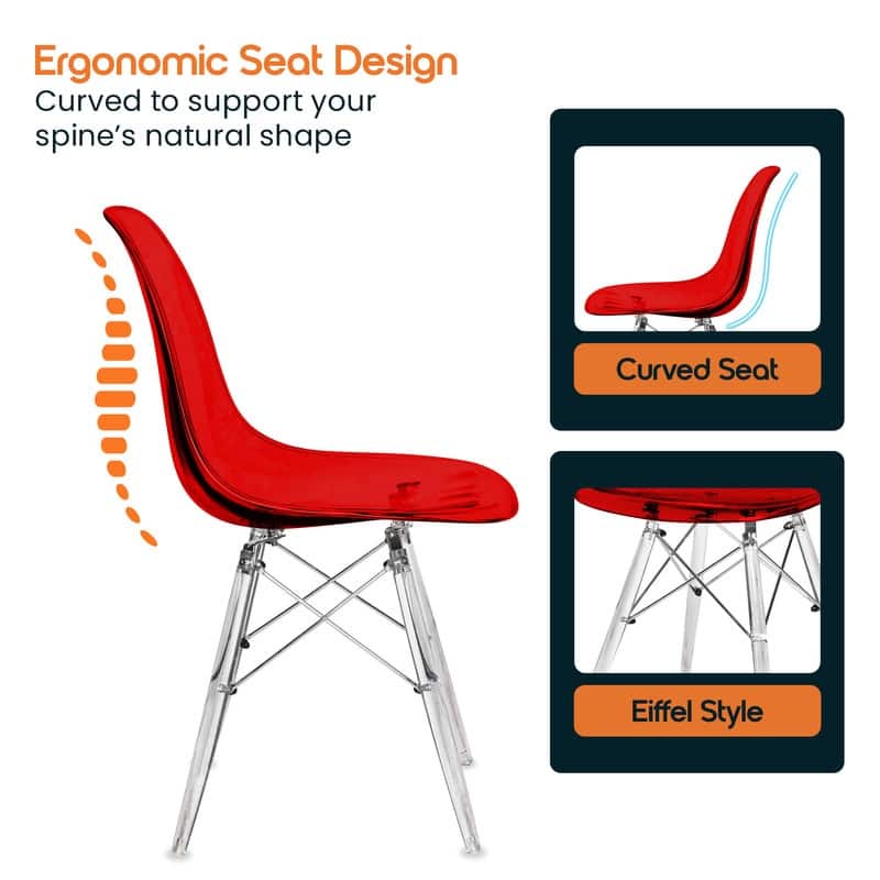Dover Modern Acrylic Accent Side Chair with Eiffel-Style Legs for Dining Room, Kitchen, Office, or Indoor/Outdoor Seating
