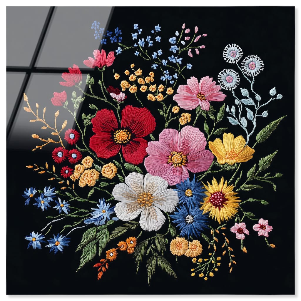 Midnight Wildflower Weave Acrylic by Art Remedy, Ready to Hang