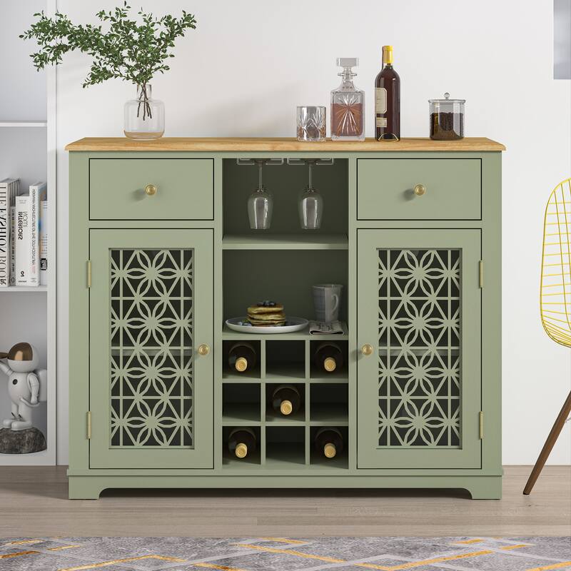 47" Stylish Wine Cabinet with Metal Wine Glass Rack - 47" in Width