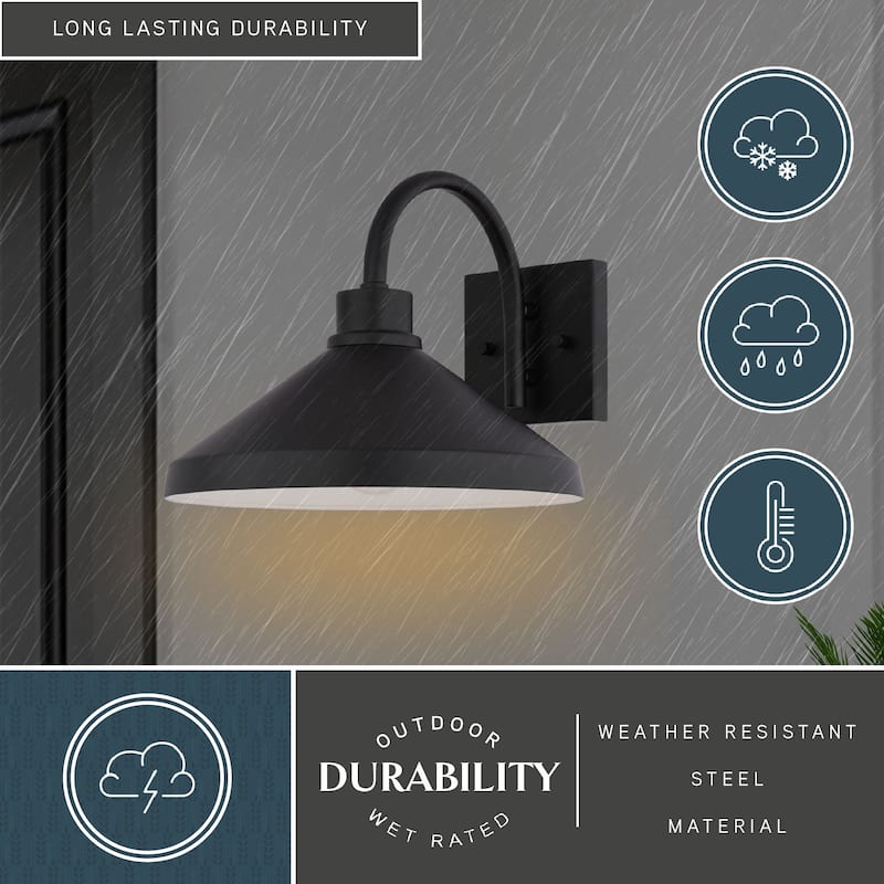 VAXCEL Highland Park Matte Black and White Outdoor Wall Sconce Light Fixture, Steel Shade with White Interior