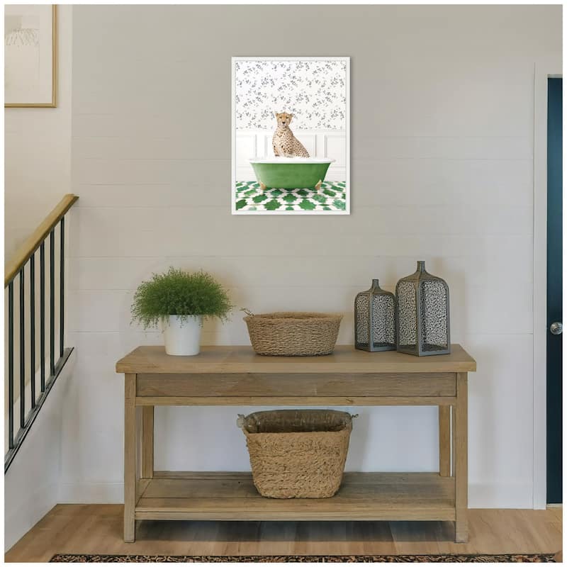 Kate and Laurel Sylvie Cheetah in Eclectic Green Bathtub Framed Canvas by Amy Peterson