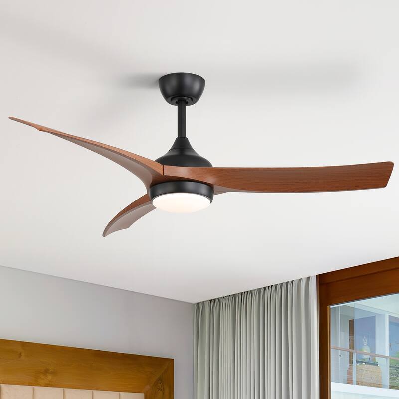 52 Inch Black Ceiling Fan with 3 Dark Wood Grain ABS Blades Remote Control Reversible Motor Dimmable Light