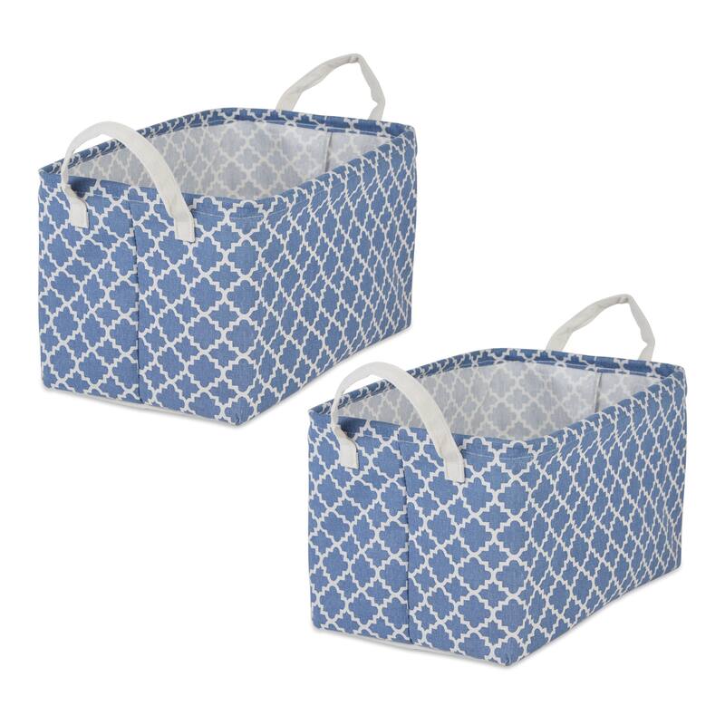 Cotton Polyester Laundry Bin Lattice Rectangle (Set of 2) - French Blue Lattice - Large Set, 10.5x17.5x10"