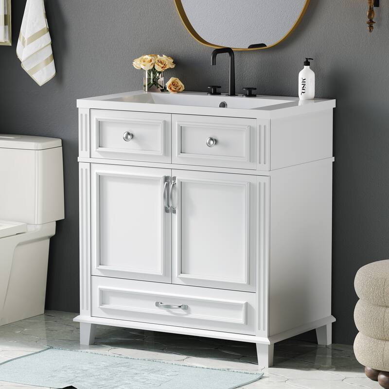 30-Inch Blue Modern Bathroom Vanity with Resin Sink, Soft-Close Doors & Multi-Purpose Storage Cabinet