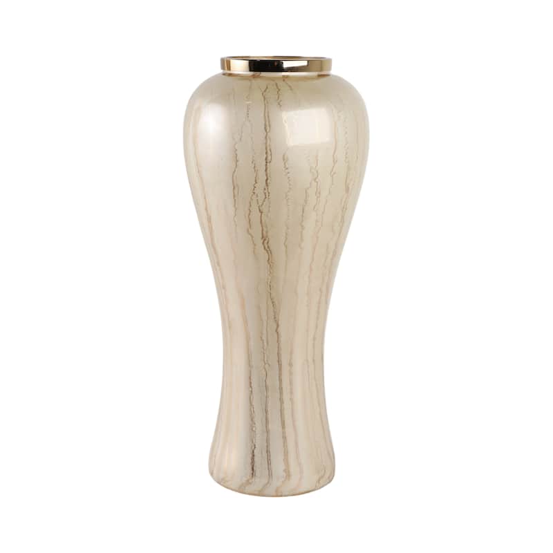 Glass Floor Vase with Tapered Body Rounded Lip Modern Glam Accent