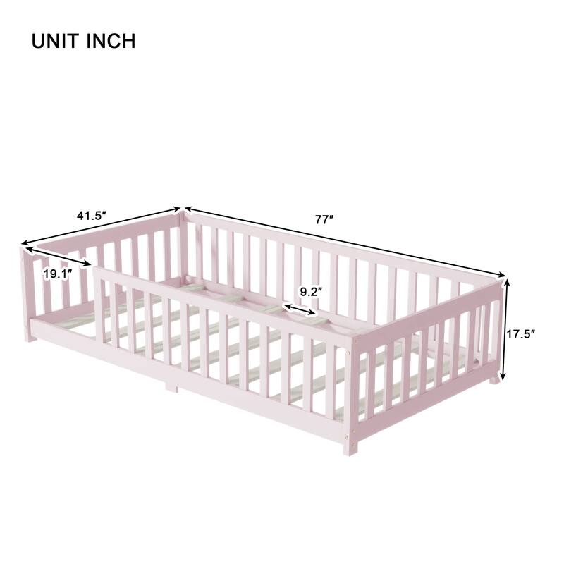 Floor Bed with Fence for Kids,Providing a Safe and Fun Sleeping and Playing Environment.
