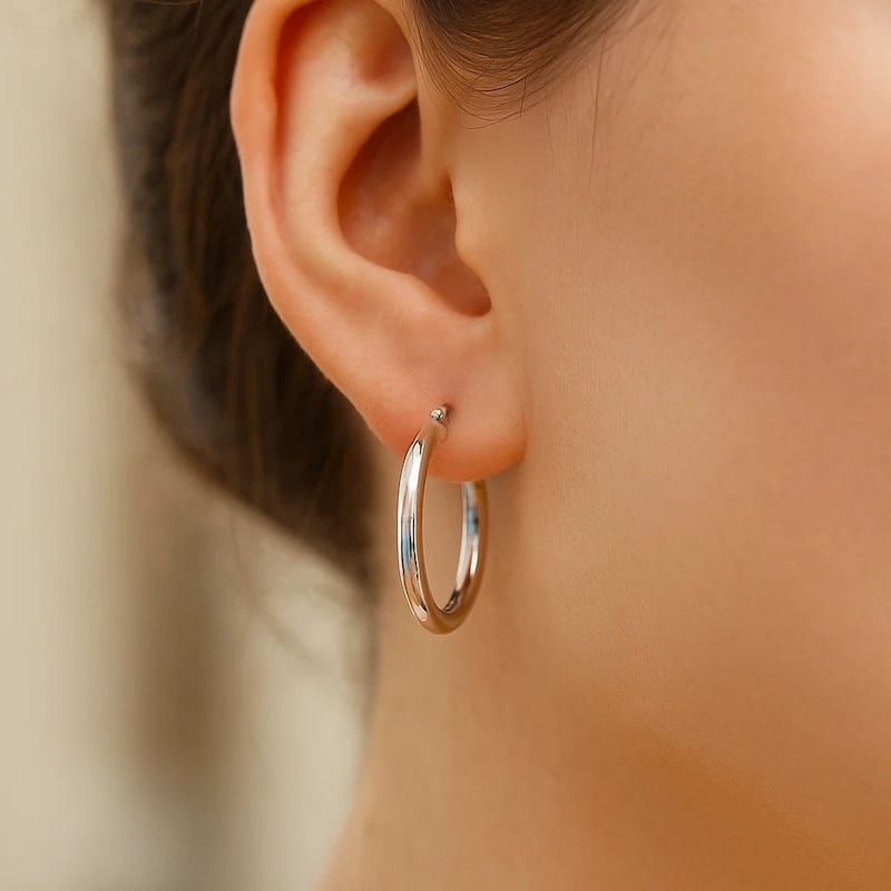 MayaMila Sterling Silver Polished Hoop Motif Earrings with Rhodium Plating (20mm)