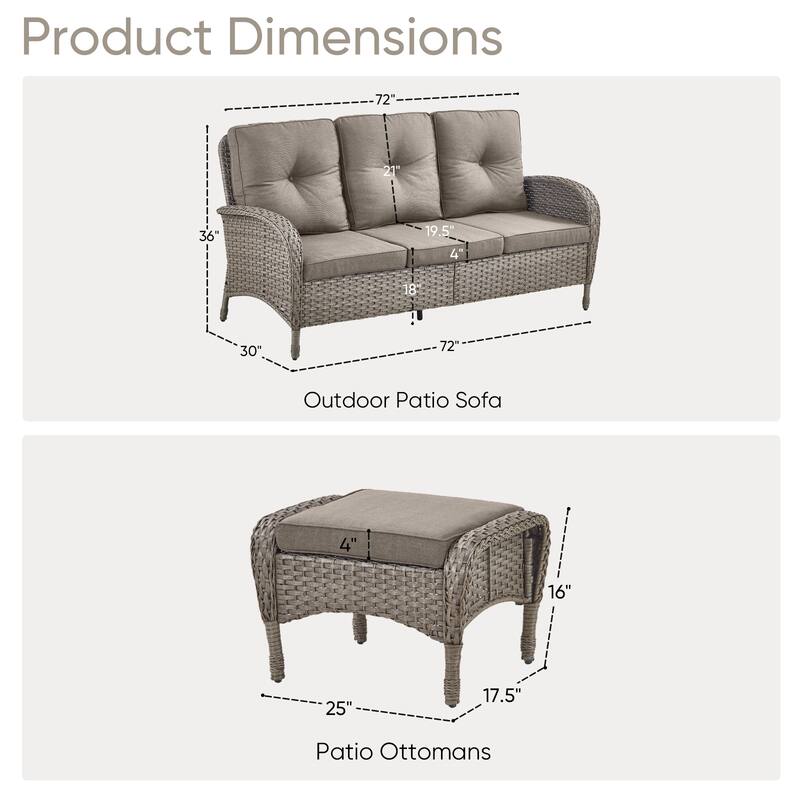 Outdoor Patio 3 Seats Sofa Couch with Ottomans