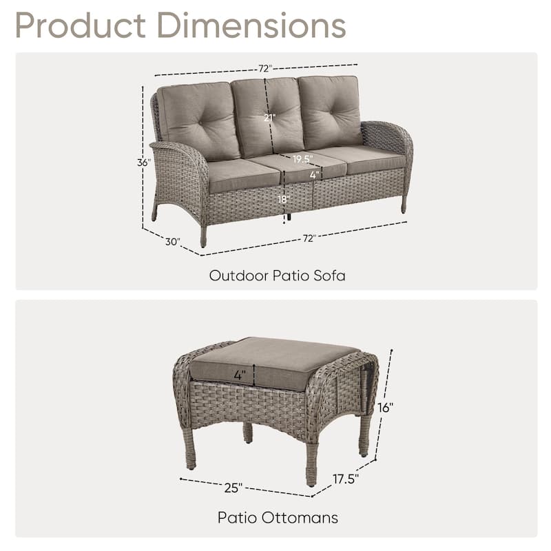 Outdoor Patio 3 Seats Sofa Ottmans Grey - Grey