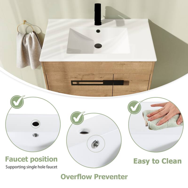 30" FreeStanding Bathroom Vanity with Sink, Floor Stand Bathroom Vanity with Soft Close Door and Adjustable shelf