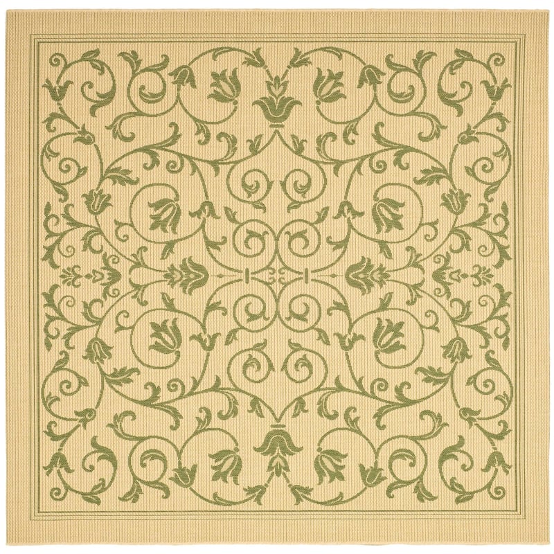 SAFAVIEH Courtyard Clarine Indoor/ Outdoor Waterproof Patio Backyard Rug - 6'7" Square - Natural/Olive