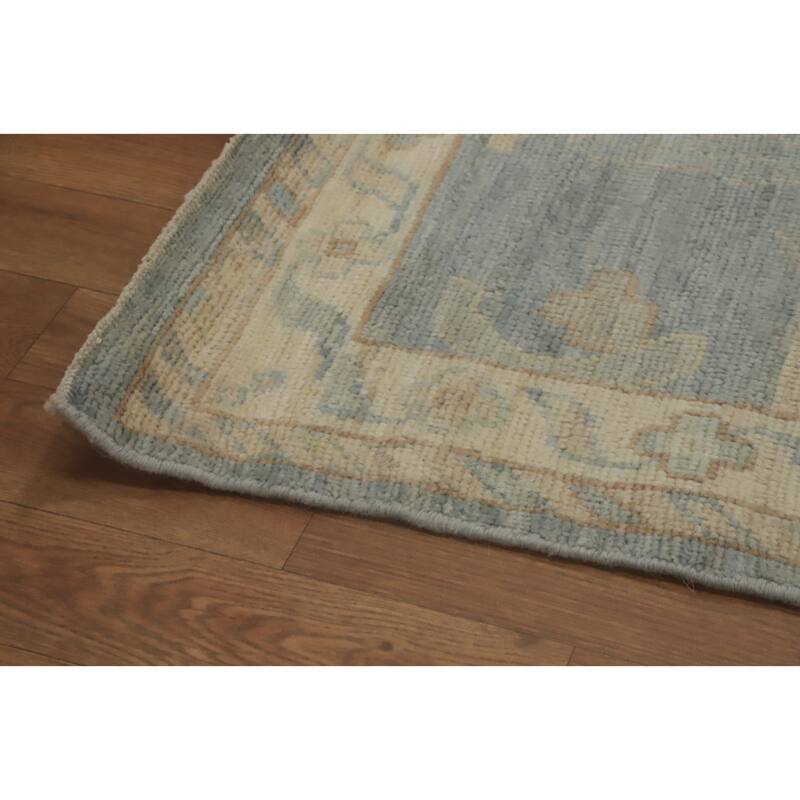 Handmade Floral Oushak Vegetable Dye Large Rug, Floral Geometric Carpet - 14' 4'' X 12' 1''