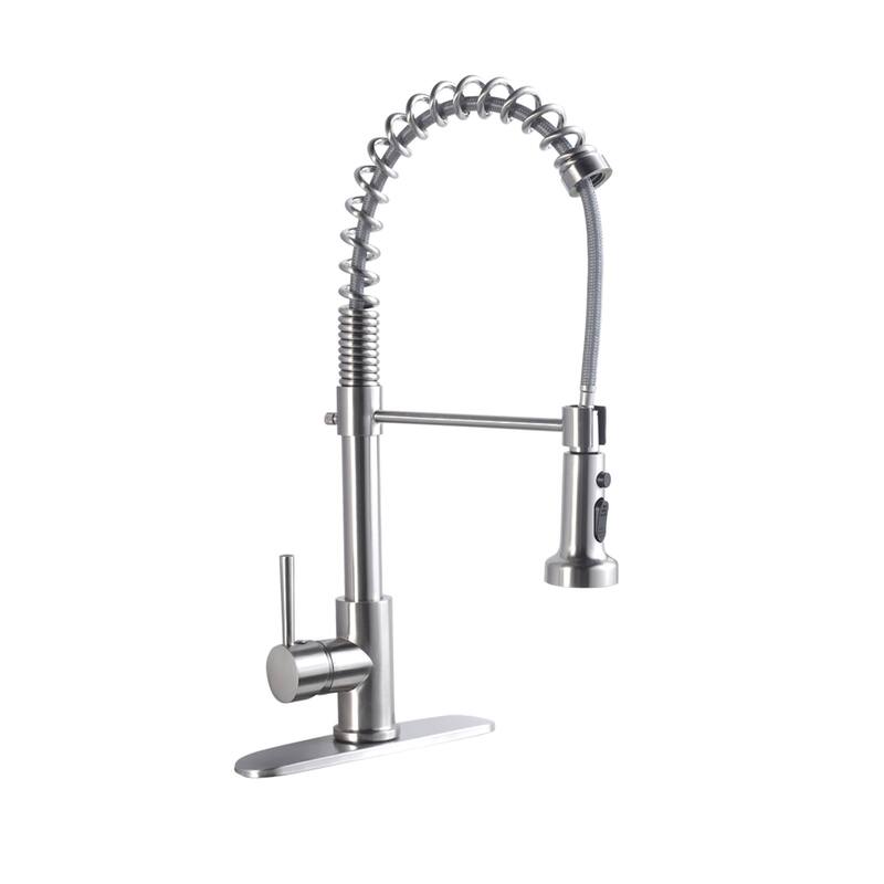 Single Handle Brushed Nickel Kitchen Sink Faucet with Pull Down Sprayer Stainless Steel Kitchen Faucet with Deck Plate