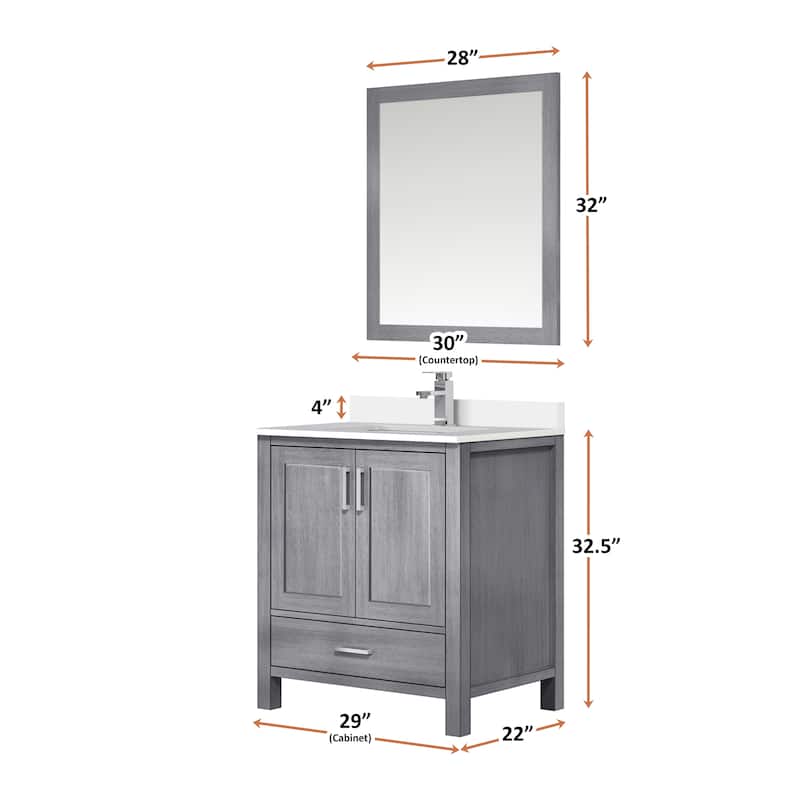 Jacques 30 in. W x 22 in. D White Bath Vanity, Cultured Marble Top, Faucet Set, and 28 in. Mirror