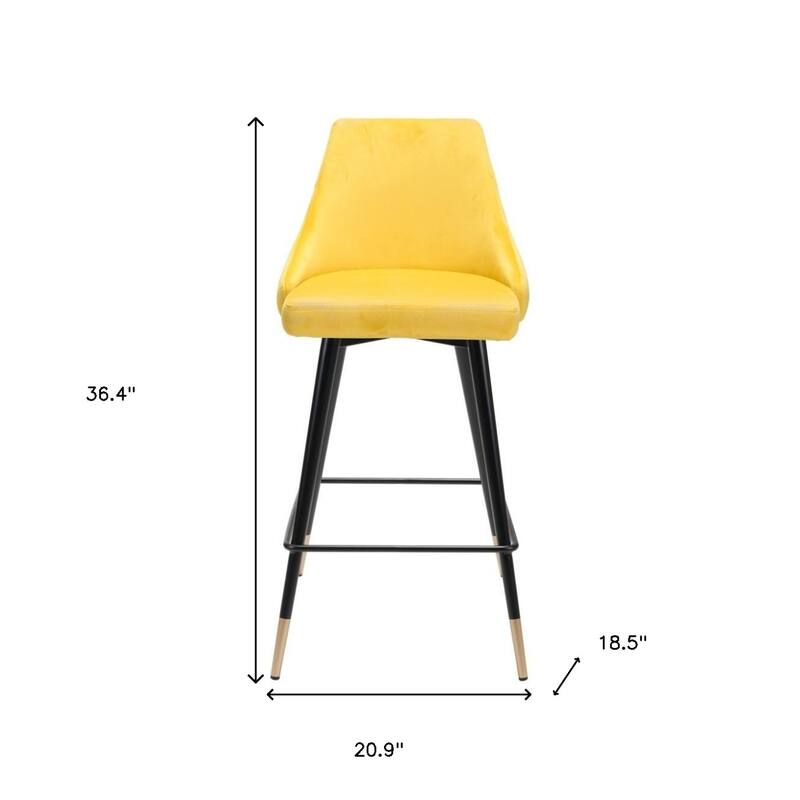 Modern Velvet Upholstered Counter Height Bar Stool with Steel Tripod Base and Footrest - 36.4”H x 18.5”W x 20.9”D