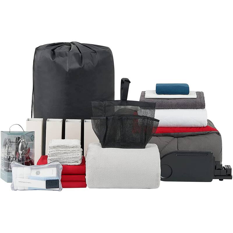The 44-Piece College Dorm Essentials Set - Totally Complete - Granite Gray / Cherry Red Color Set - Twin XL