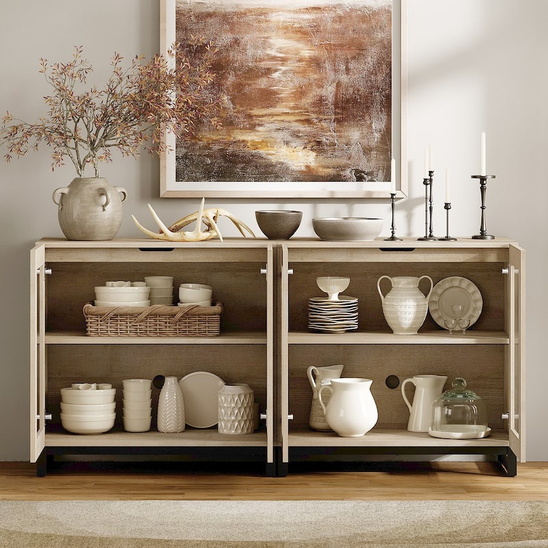 WAMPAT Multifunctional Sideboard Buffet Cabinets with Glass Doors, Modern Sideboard with Adjustable Shelf, Coffee Bar Cabinet
