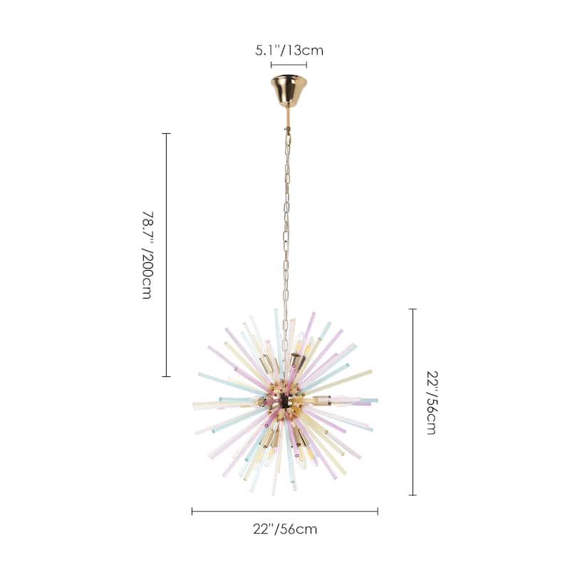 12-Light Modern Creative Sputnik Starburst Pendant Rainbow Sphere Firework Chandelier - 22 in. W