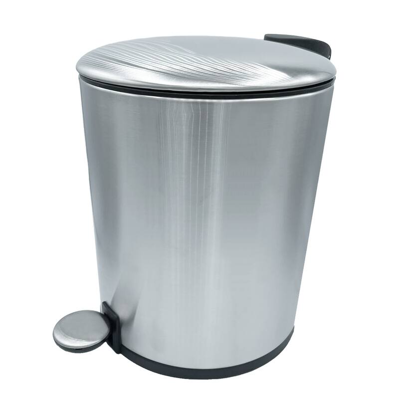 10" Tall Chrome Stainless Steel Step Garbage Can with Removable Inner Bucket, Soft-Close Metal Waste Basket with Foot Pedal - Chrome