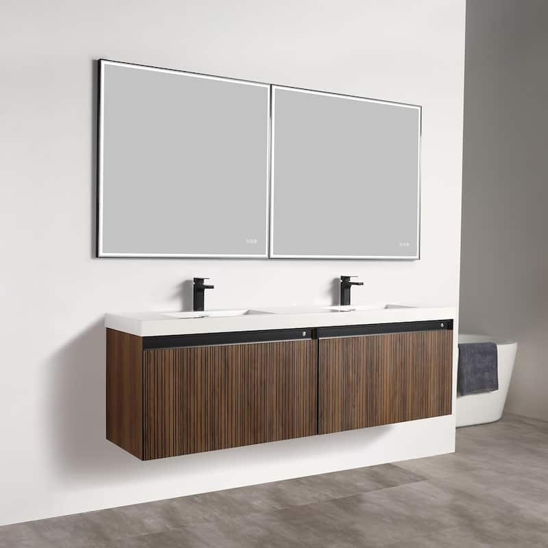 Blossom Lille Brown Walnut Floating Vanity with LED & Acrylic Sink