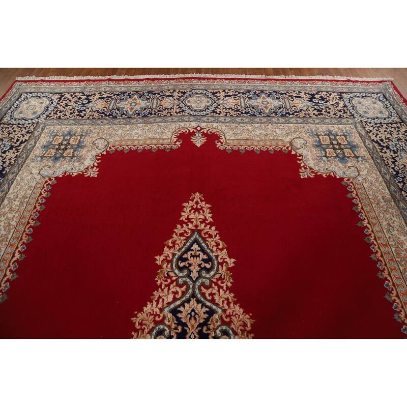 Hand Knotted Oriental 100% Wool Carpet Traditional Floral Red Kerman Area Rug - 15' 8'' X 11' 7''