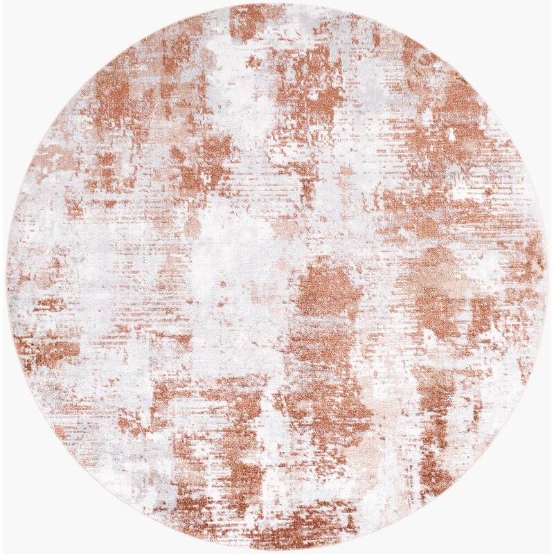 Livabliss Lillian Modern Washable Area Rug - 6'7" x 6'7" Round - Rust/Ivory