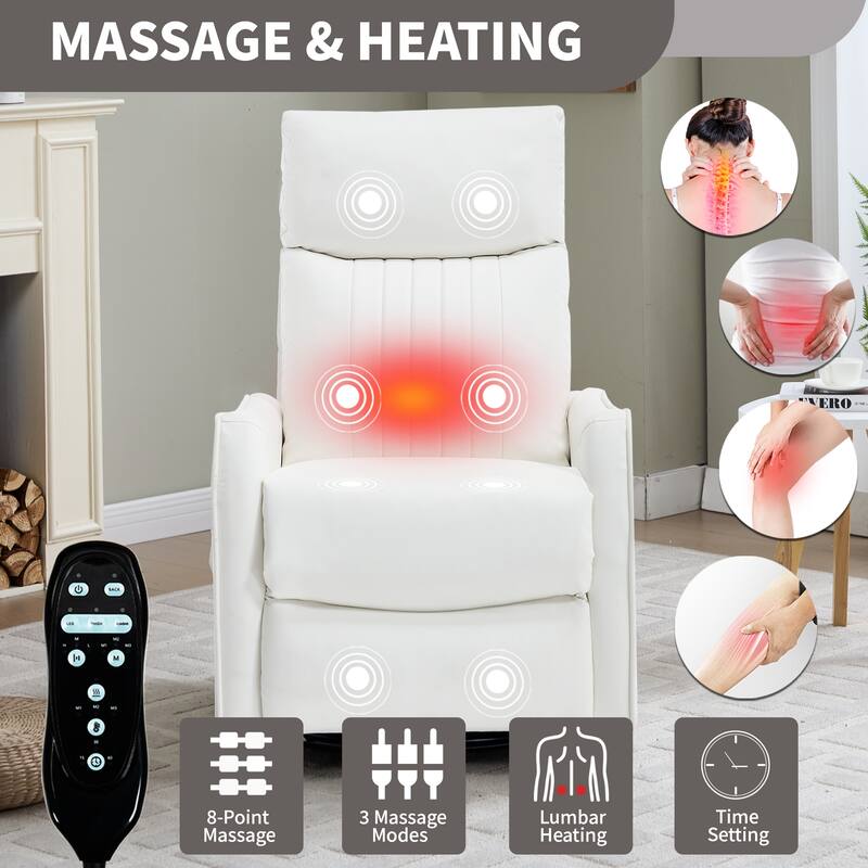 Heat Massage Manual Recliner Chair with Rocker and Swivel in Faux Leather for Living Room