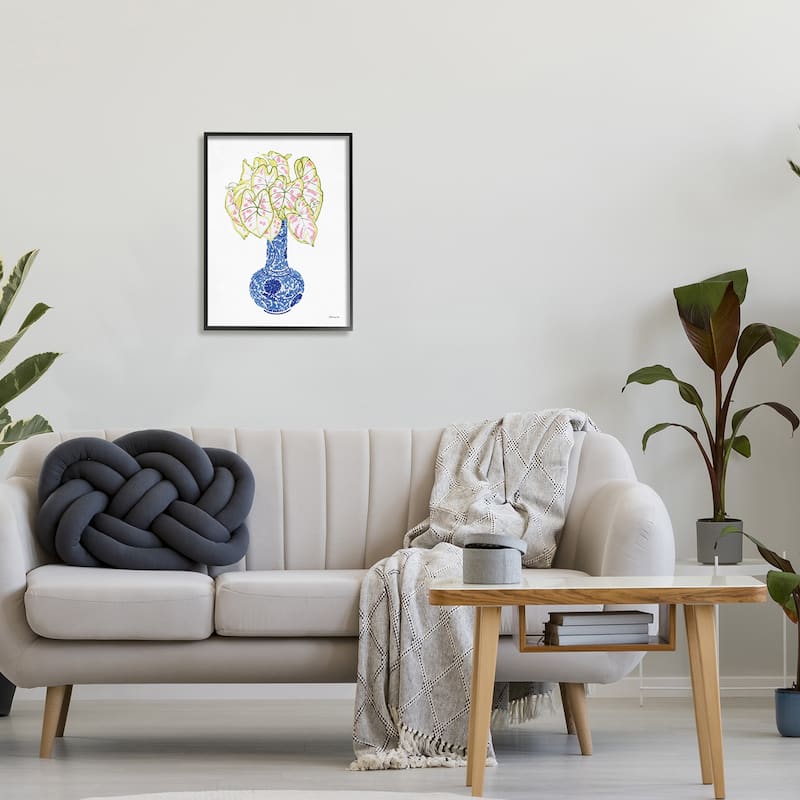 Stupell Chinese Caladium Ginger House Plant Tall Neck Vase Framed Wall Art, Design by Stellar Design Studio - Blue