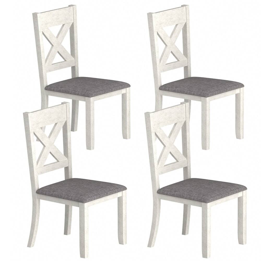 VECELO 2/4/6-Piece Set Solid Rubberwood Dining Chairs with Grey Cushion X-Back Design for Kitchen and Living Room