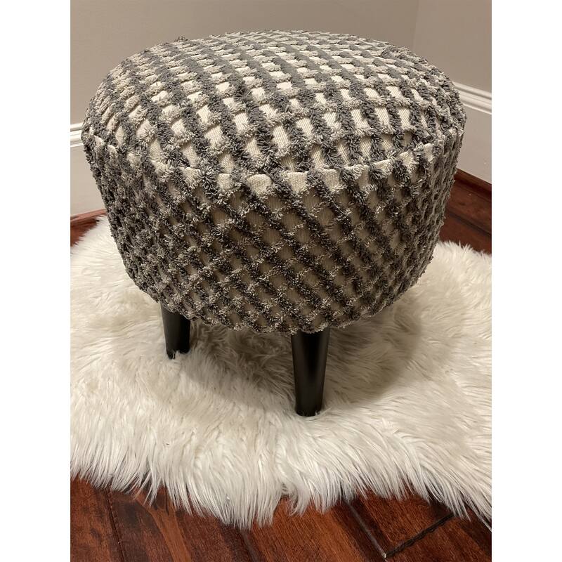 HERAT ORIENTAL Handmade Contemporary Upholstered Stools - Ivory/Grey/Light Grey - 16" x 16" x 16"