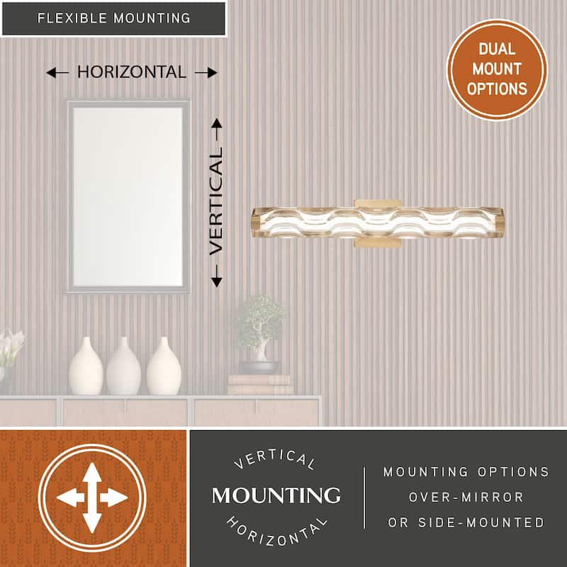 Marseille 1-Light Bathroom Vanity Lighting Fixture, Clear Wave Glass Shade, Dimmable, Integrated LED, Wall Mounted Sconce