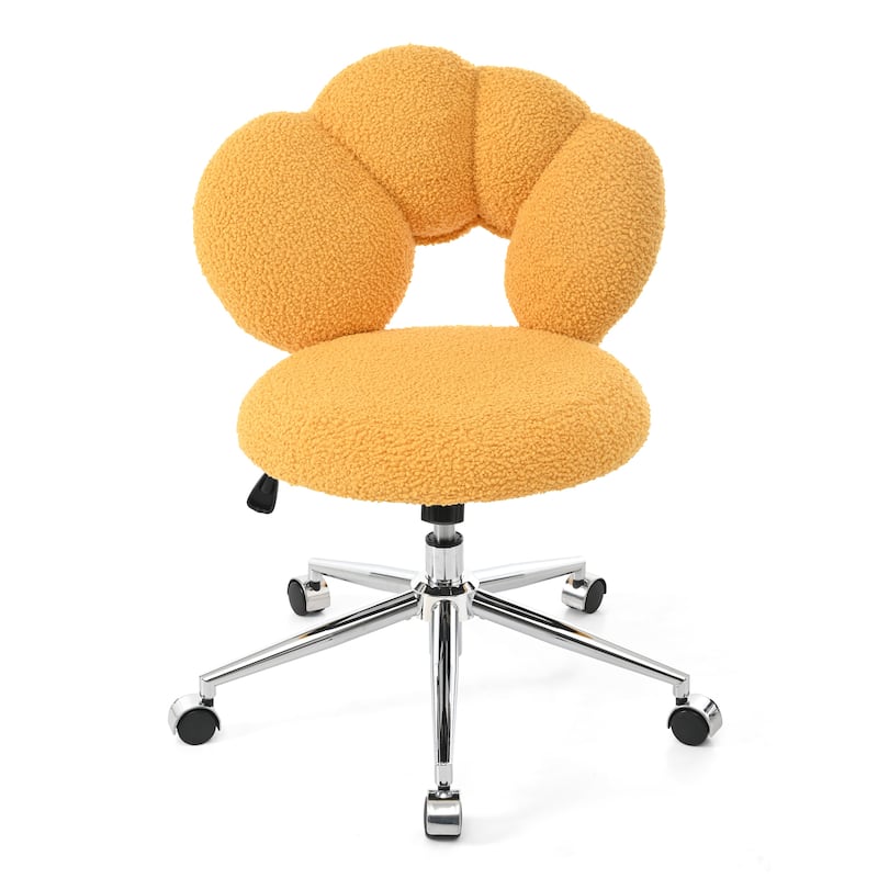 360° Swivel Chair Ergonomic Design Home Office Chair with Teddy Fabric, for Home Office Study and Bedroom, Yellow