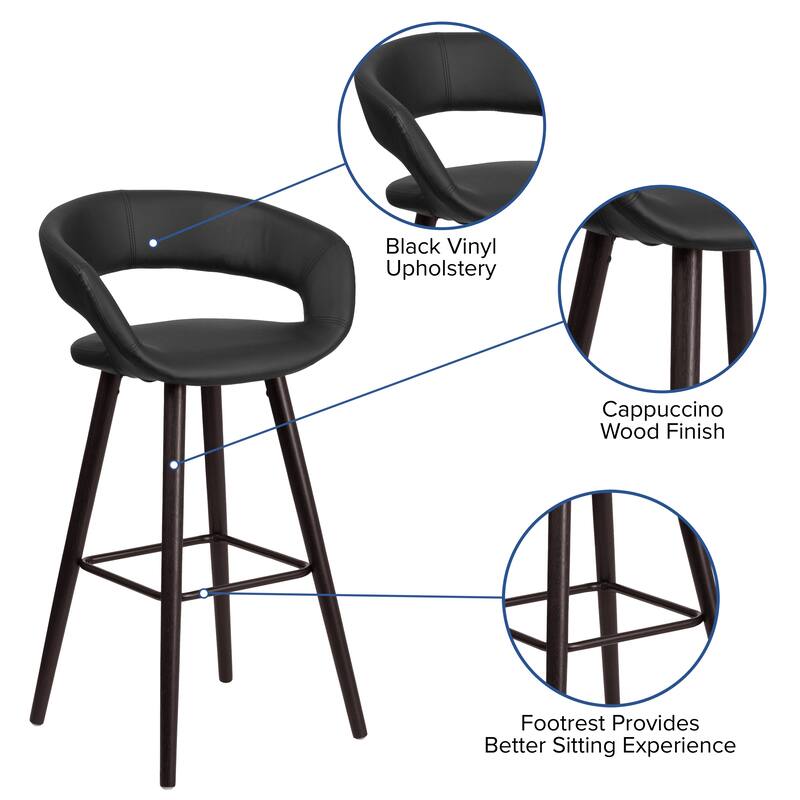 29'' High Contemporary Vinyl Rounded Back Barstool with Wood Frame - 22"W x 19"D x 39"H
