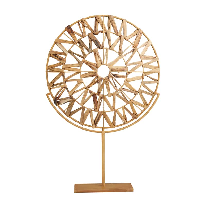 Brown Metal Seagrass Starburst Handmade Abstract Sculpture